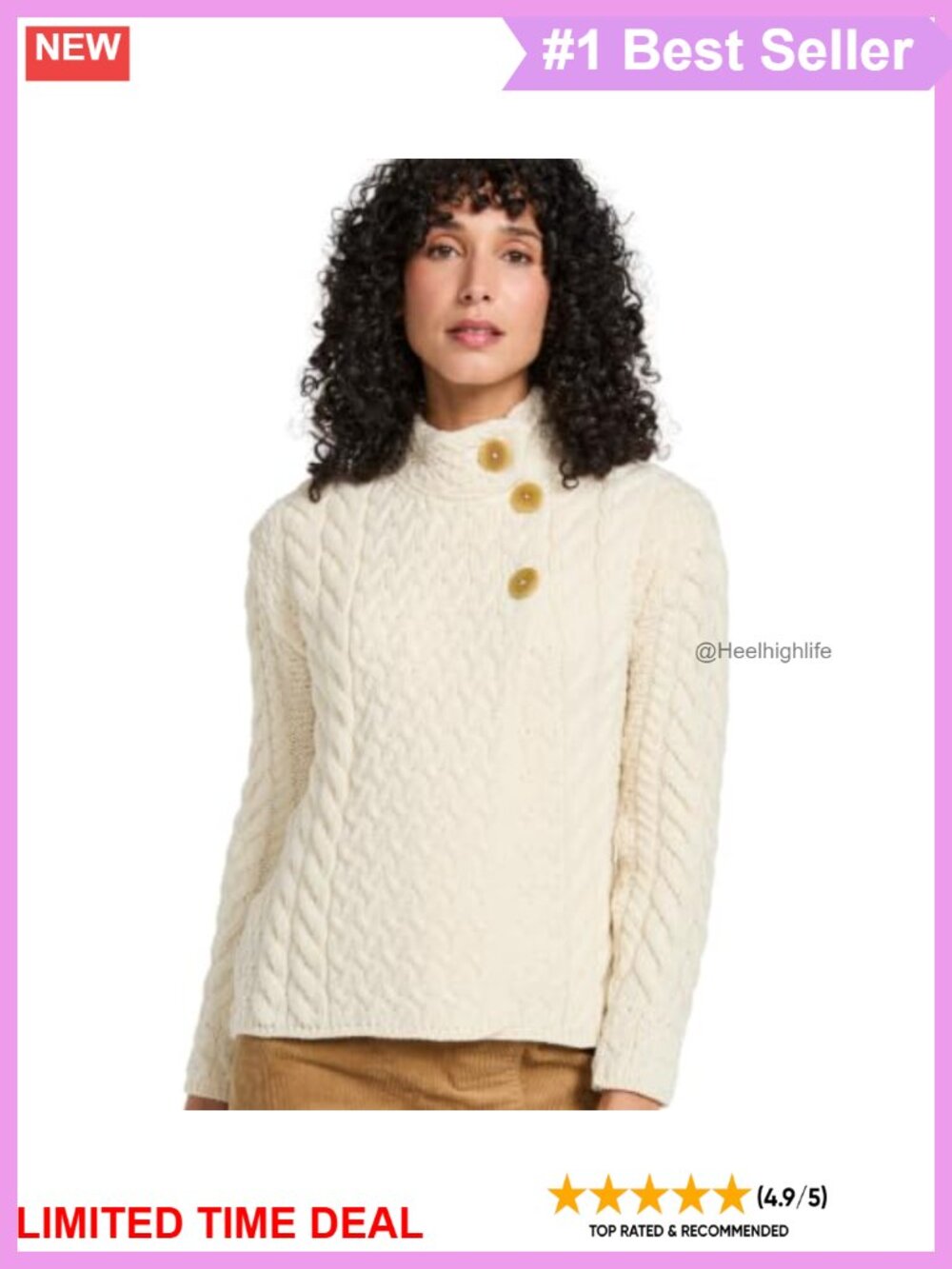 Aran Woollen Mills Merino Wool Asymmetrical Cable Cardigan Sweater